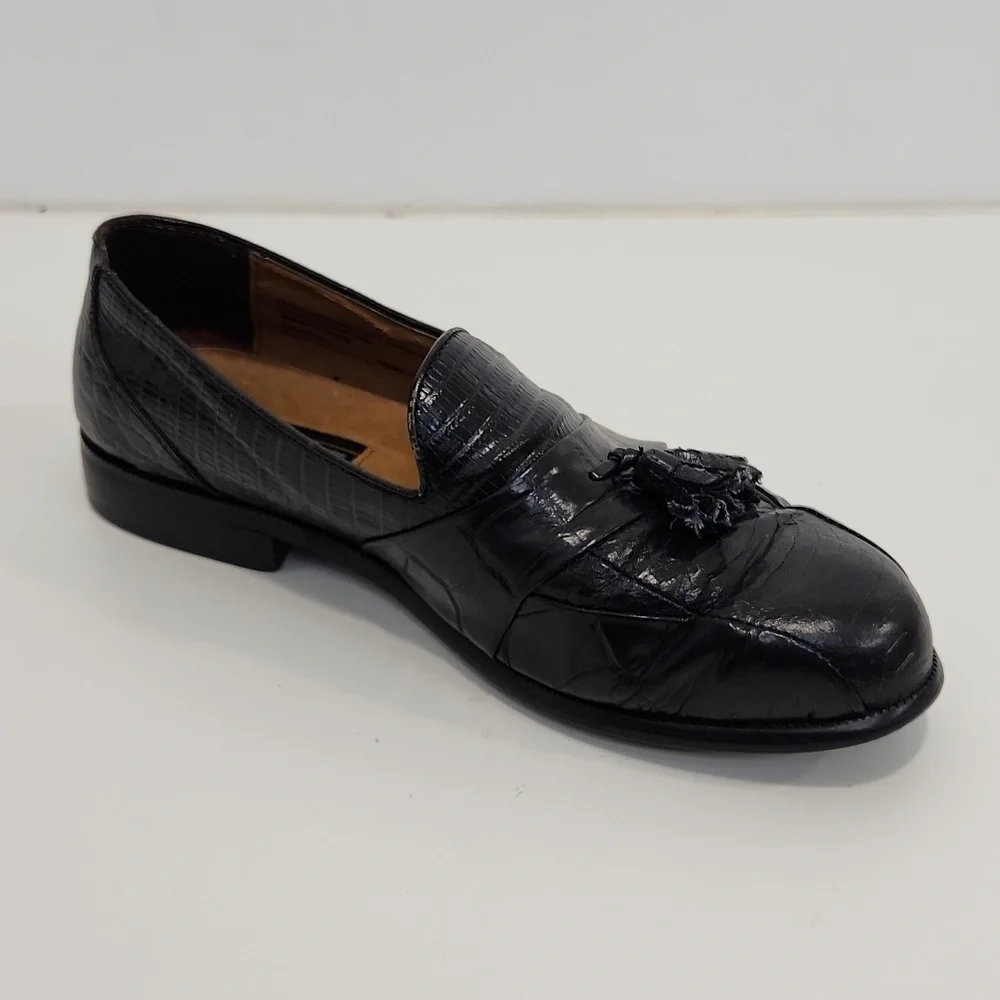 Stacy Adams Genuine Snake And Leather Loafers Dress Shoes Men's Sz 10W Black
